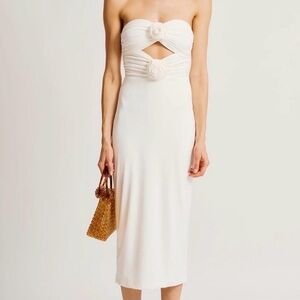 Torn by Ronny Kobo White Strapless Midi Dress with Flowers